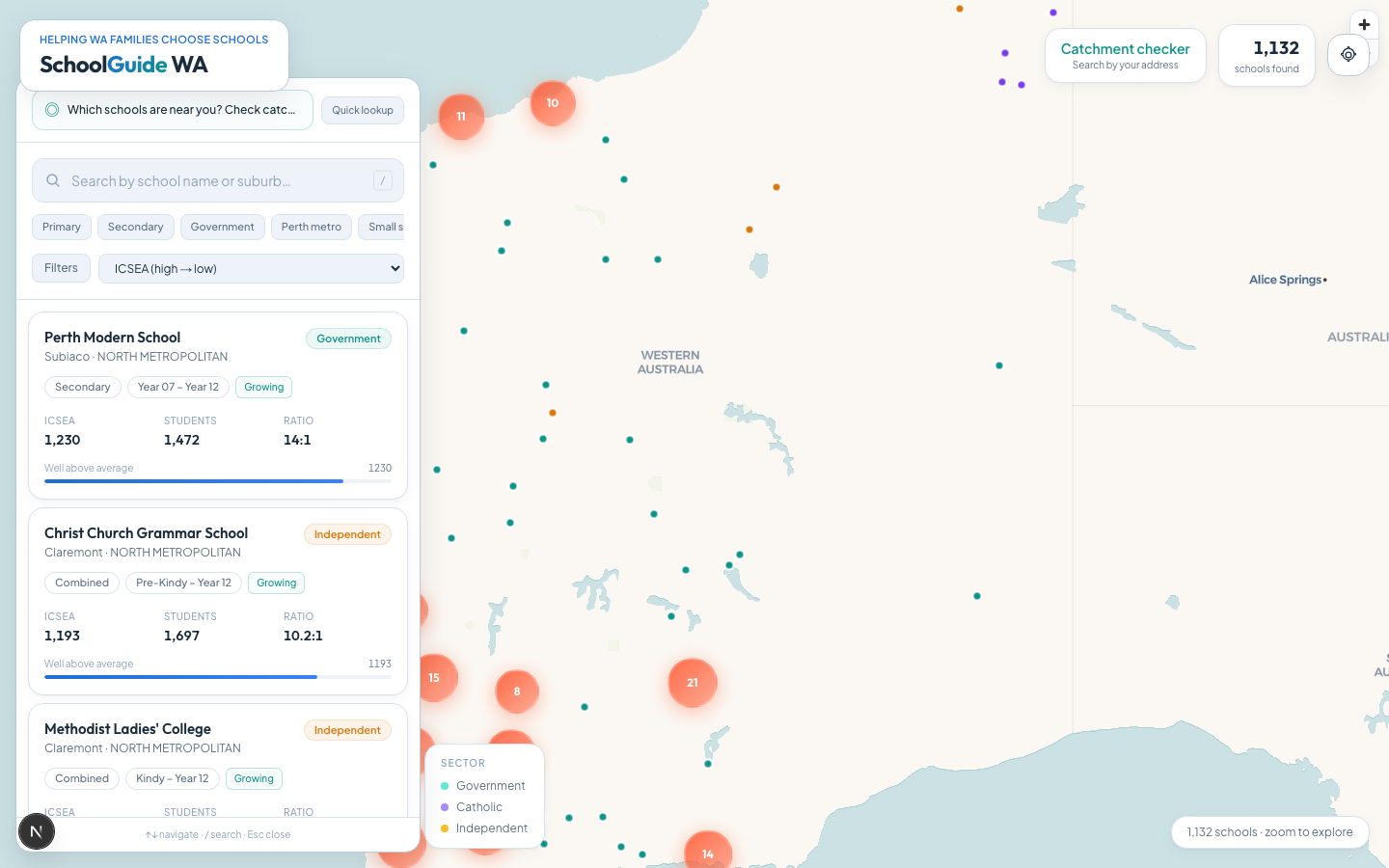 SchoolMaps school explorer with map and filters